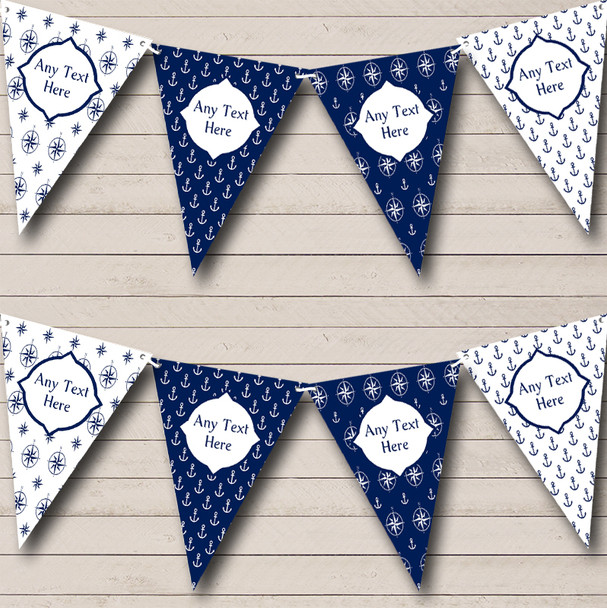 White Blue Nautical Compass Personalized Carnival Fete Street Party Bunting Flag Banner