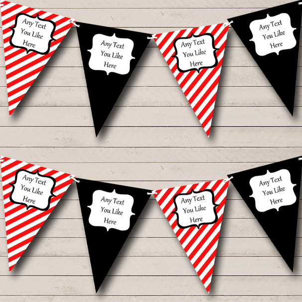 Red Black And White Stripes Personalized Carnival Fete Street Party Bunting Flag Banner