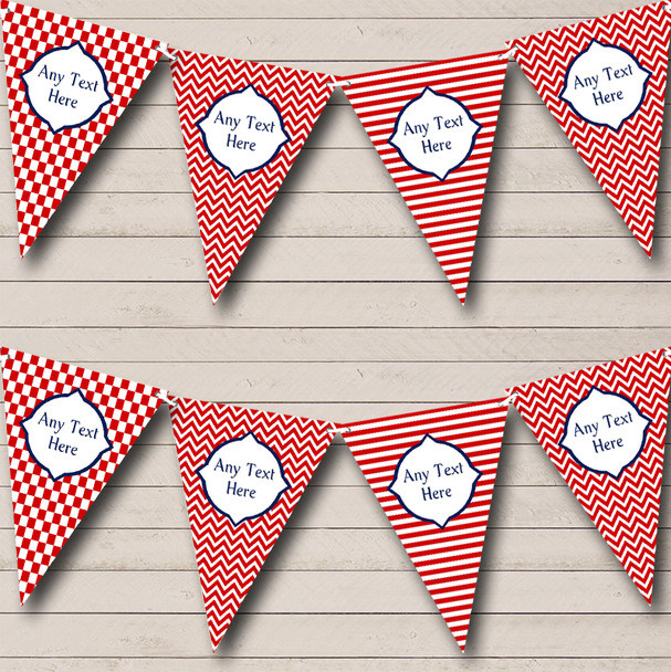 Red And White Stripes Personalized Carnival Fete Street Party Bunting Flag Banner