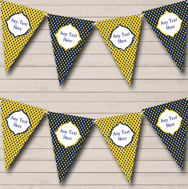 Navy Blue Yellow Bright Polkadot Personalized Carnival Fete Street Party Bunting Flag Banner