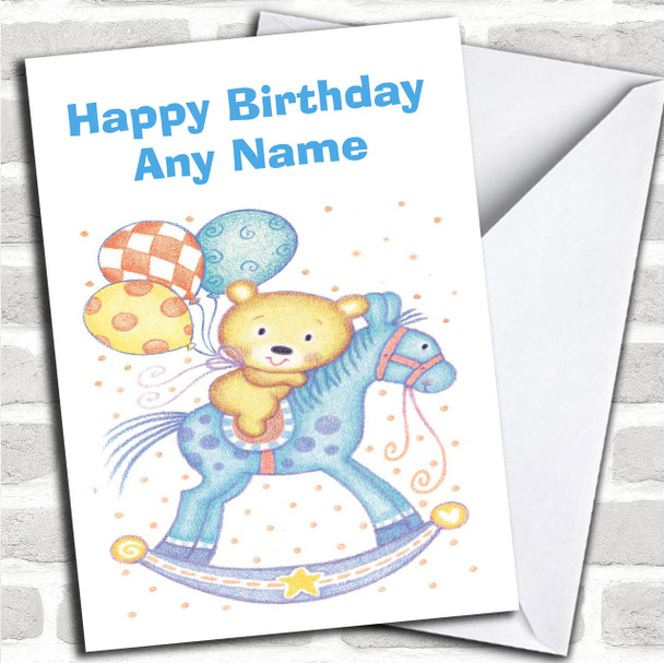 Teddy Rocking Horse Personalized Children's Birthday Card