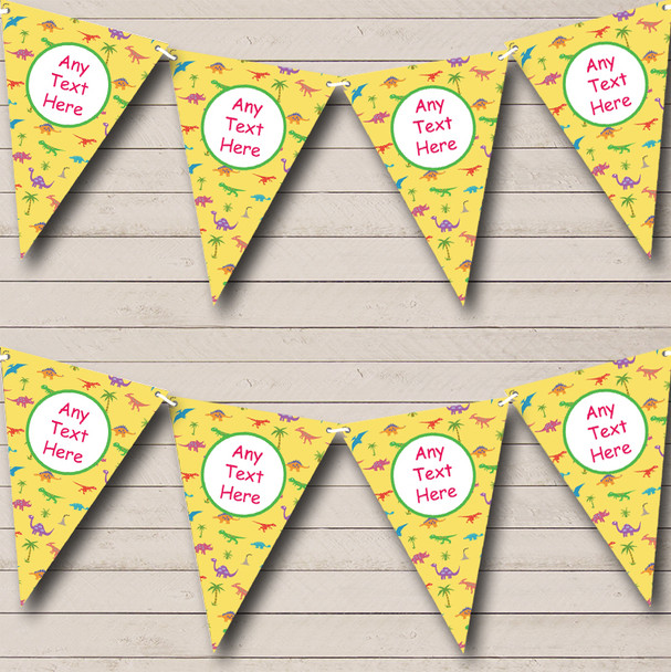 Yellow Dinosaur Personalized Children's Birthday Party Bunting Flag Banner