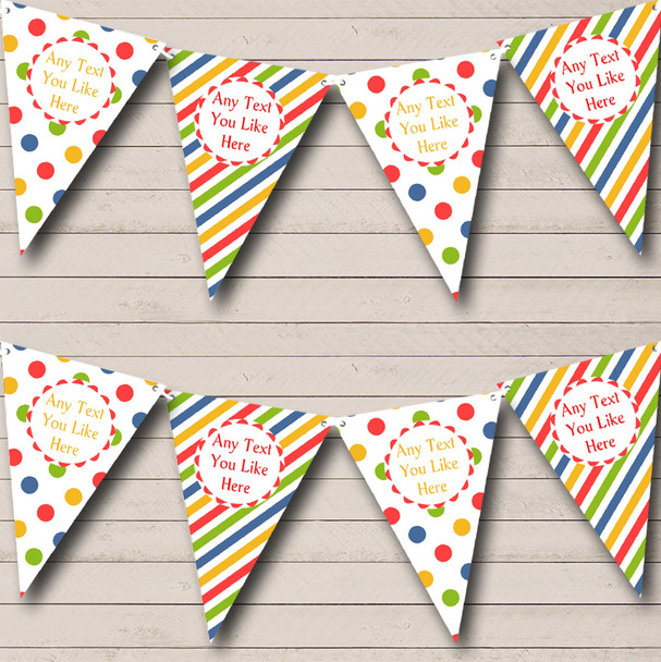 Yellow Blue Red Stripes Spots Personalized Children's Birthday Party Bunting Flag Banner