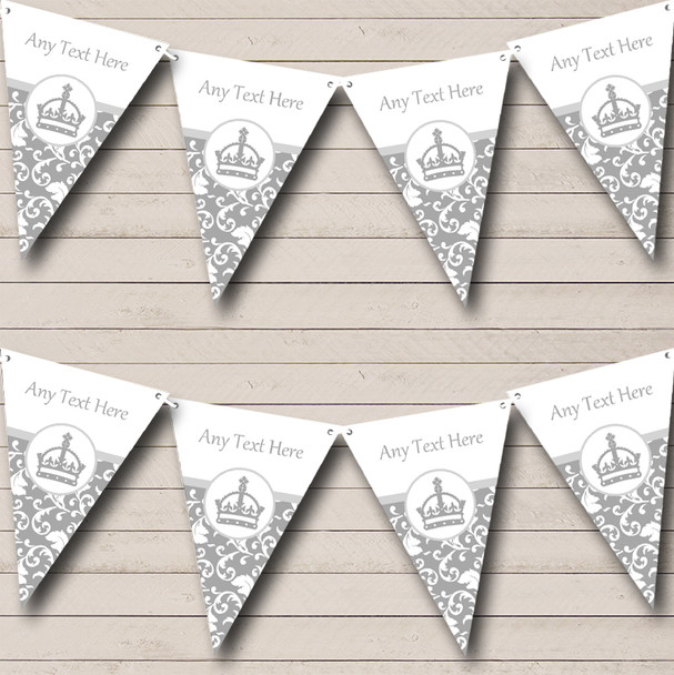 Silver Grey Princess Crown Personalized Children's Birthday Party Bunting Flag Banner