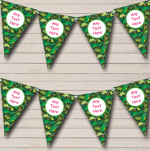 Scary Green Dinosaurs Personalized Children's Birthday Party Bunting Flag Banner