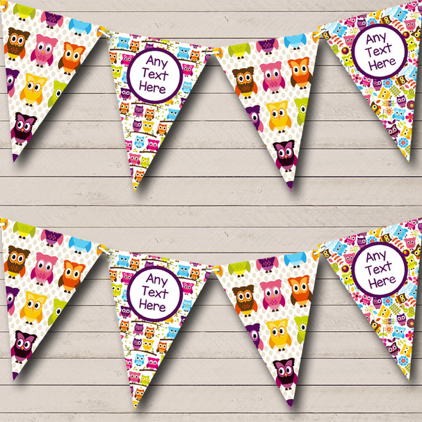 Pretty Owl Pattern Personalized Children's Birthday Party Bunting Flag Banner