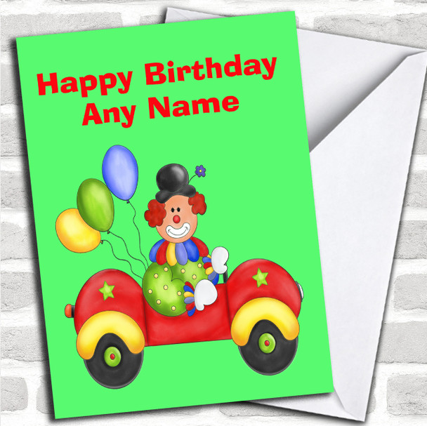 Fun Clown Driving Personalized Children's Birthday Card