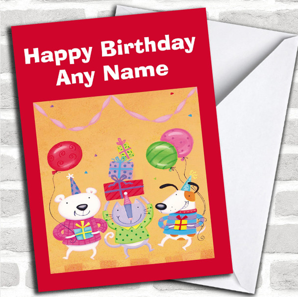 Dog Cat And Bear Party Personalized Children's Birthday Card