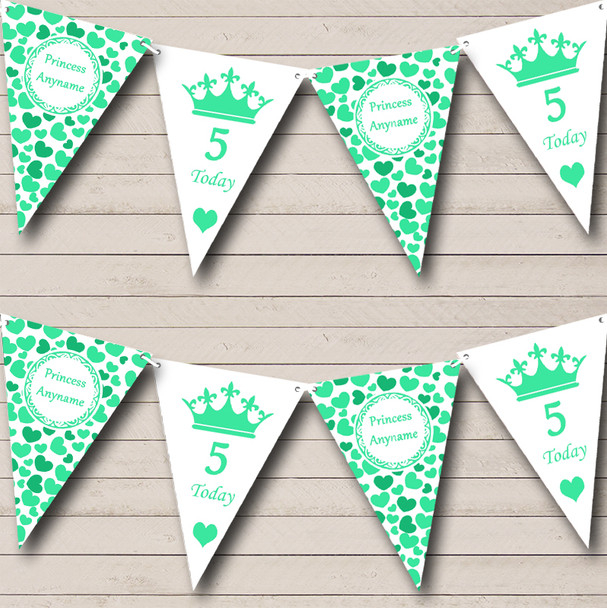 Mint Aqua Green Princess Girls Personalized Children's Birthday Party Bunting Flag Banner
