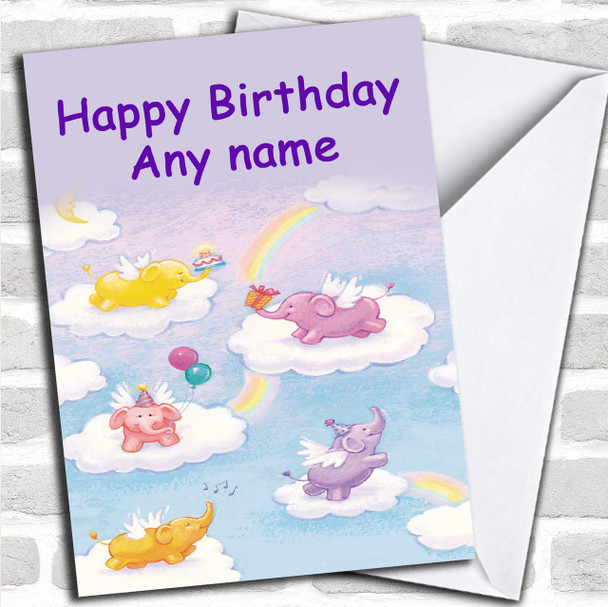 Cute Baby Elephants Rainbow Personalized Children's Birthday Card
