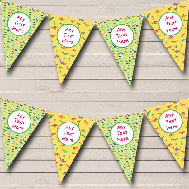 Green Yellow Dinosaur Personalized Children's Birthday Party Bunting Flag Banner