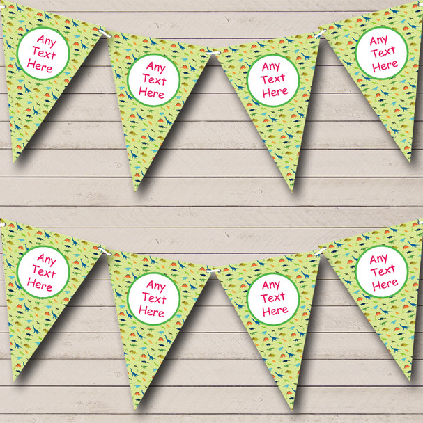 Green Dinosaurs Personalized Children's Birthday Party Bunting Flag Banner