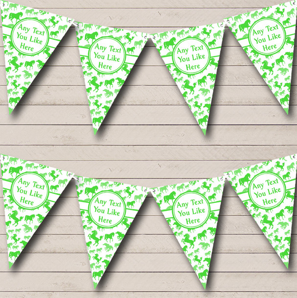 Green & White Horses Personalized Children's Birthday Party Bunting Flag Banner