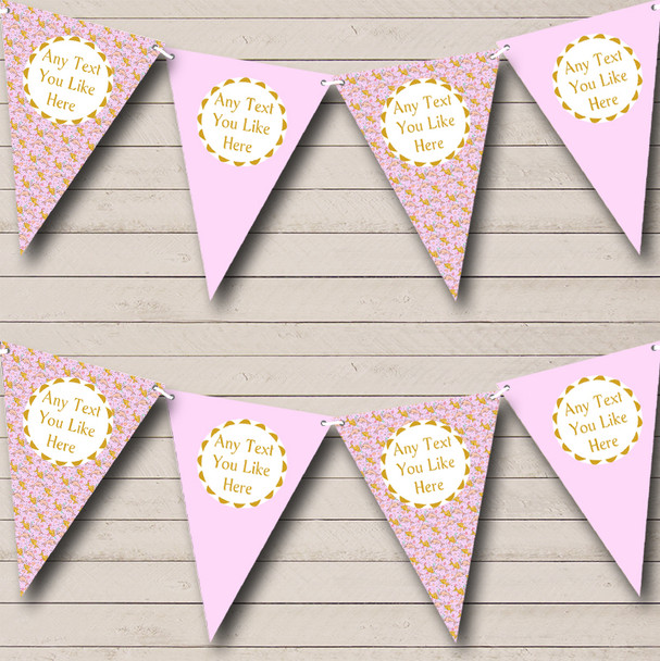 Gold Pink Girls Dolphins Personalized Children's Birthday Party Bunting Flag Banner