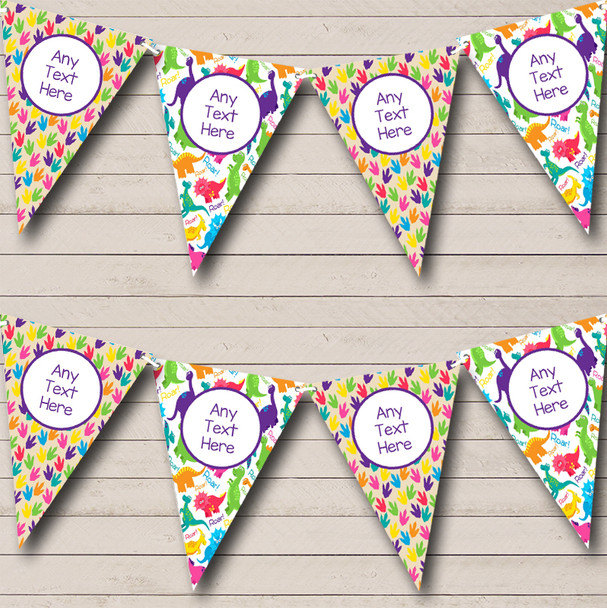 Dinosaur Colourful Footprints Personalized Children's Birthday Party Bunting Flag Banner