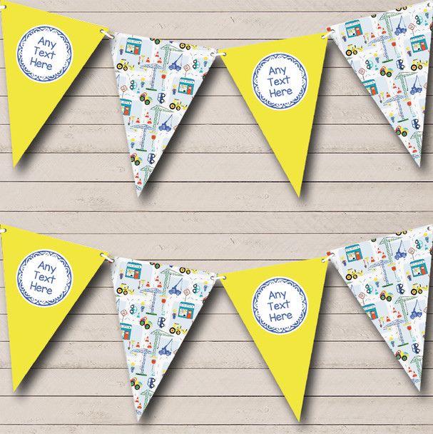 Construction Digger Tractor Yellow Children's Birthday Party Bunting Flag Banner