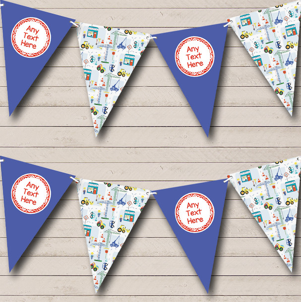Construction Digger Tractor Blue Personalized Children's Birthday Party Bunting Flag Banner