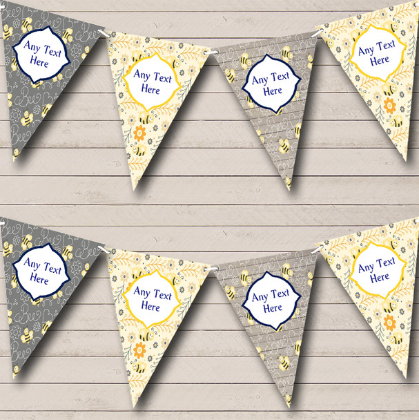 Bumble Bee Grey & Yellow Personalized Children's Birthday Party Bunting Flag Banner