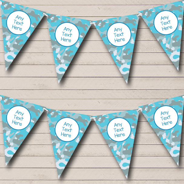 Blue Grey Camouflage Personalized Children's Birthday Party Bunting Flag Banner