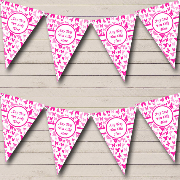 Beautiful Hot Pink Butterfly Personalized Children's Birthday Party Bunting Flag Banner