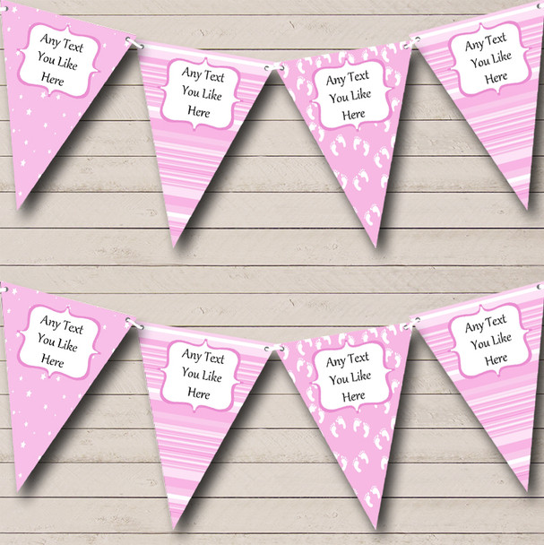 Baby Girl Pink Footprints Personalized Children's Birthday Party Bunting Flag Banner