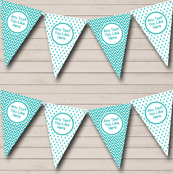 Turquoise Polkadot And Chevron Personalized Christening Baptism Bunting Flag Banner