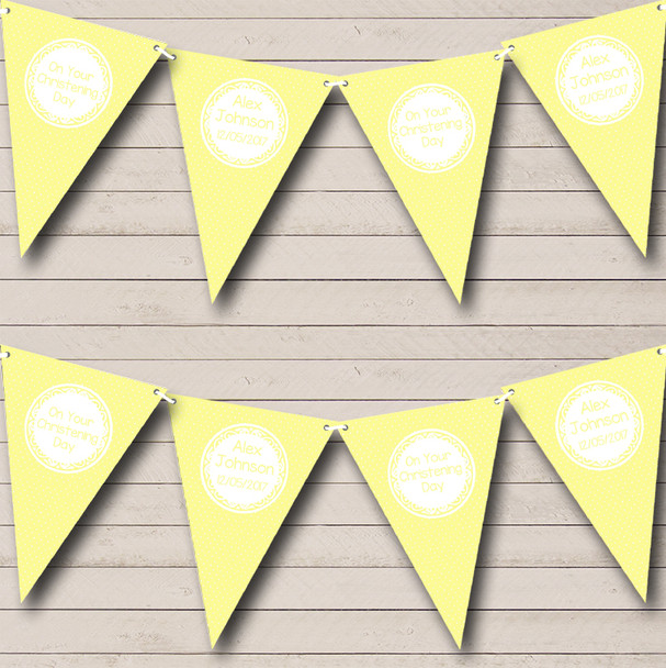 Polkadot Yellow Personalized Christening Baptism Bunting Flag Banner