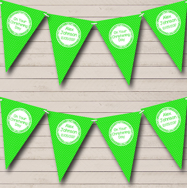 Polkadot Lime Green Personalized Christening Baptism Bunting Flag Banner