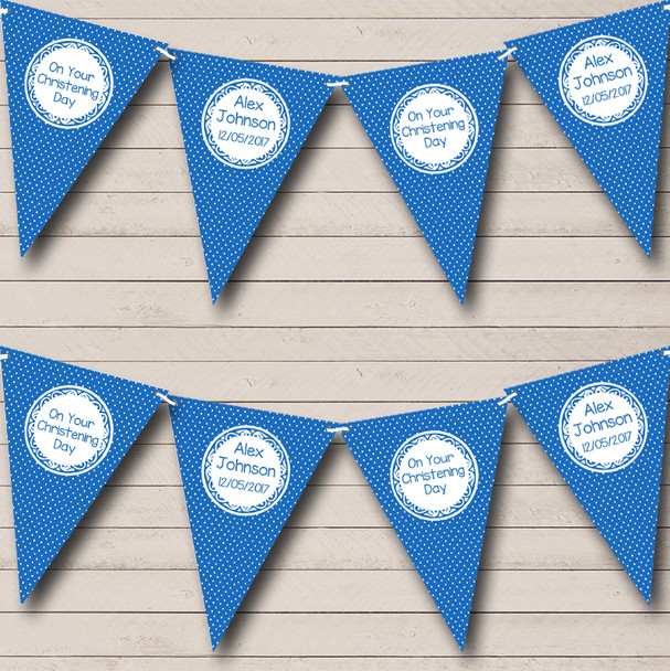 Polkadot Dark Blue Personalized Christening Baptism Bunting Flag Banner