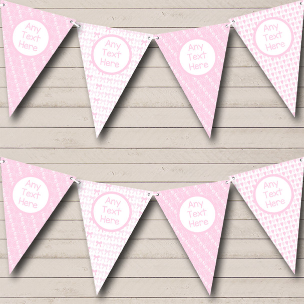 Pink Nappy Pins Bows Girl Pretty Personalized Christening Baptism Bunting Flag Banner