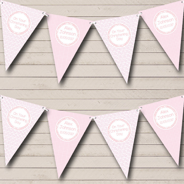 Pink Love Hearts Personalized Christening Baptism Bunting Flag Banner