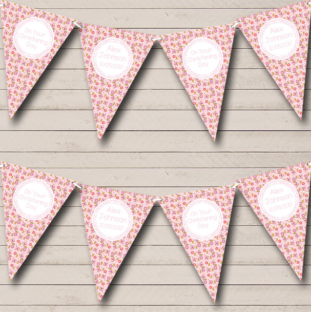 Pink Butterflies Personalized Christening Baptism Bunting Flag Banner