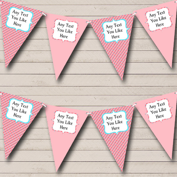 Pink And Blue Polkadot Personalized Christening Baptism Bunting Flag Banner