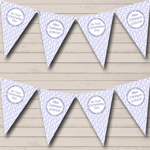 Lilac Birds Personalized Christening Baptism Bunting Flag Banner