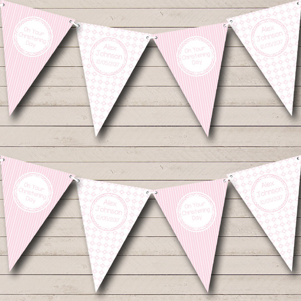 Girl Pink Stripes Chain Personalized Christening Baptism Bunting Flag Banner