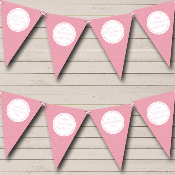 Girl Pink Love Hearts Personalized Christening Baptism Bunting Flag Banner