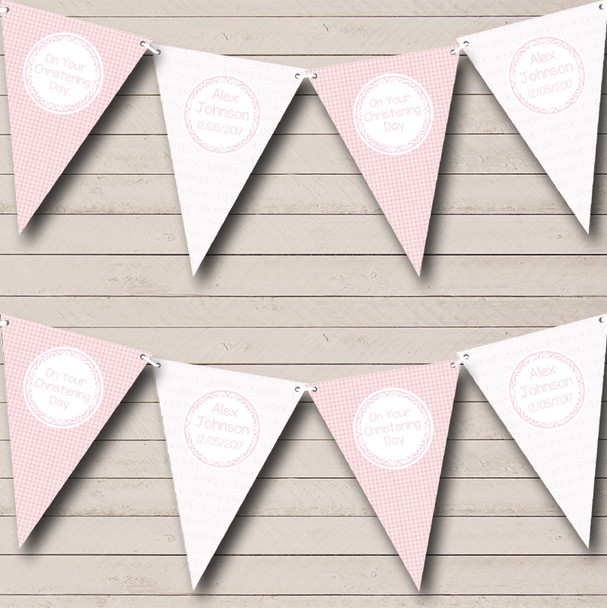 Girl Pink Dots And Diamonds Personalized Christening Baptism Bunting Flag Banner