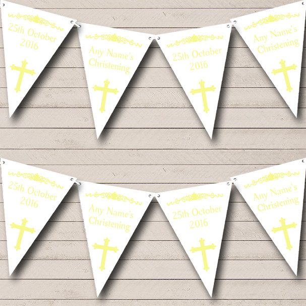 Cross Holy Communion Yellow Personalized Christening Baptism Bunting Flag Banner