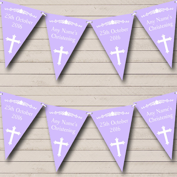 Cross Holy Communion Lilac And White Personalized Christening Baptism Bunting Flag Banner