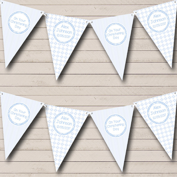 Boy Blue Stripes Chain Personalized Christening Baptism Bunting Flag Banner