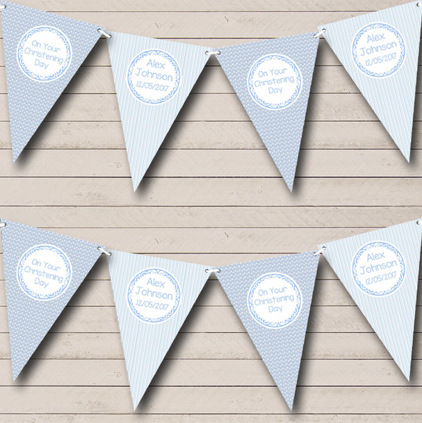 Boy Blue Stripes & Clouds Personalized Christening Baptism Bunting Flag Banner