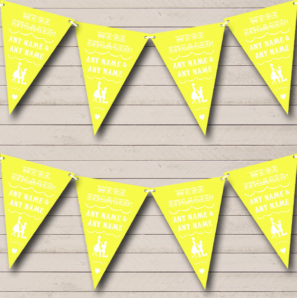 Vintage Text Engagement Yellow Personalized Engagement Party Bunting Flag Banner