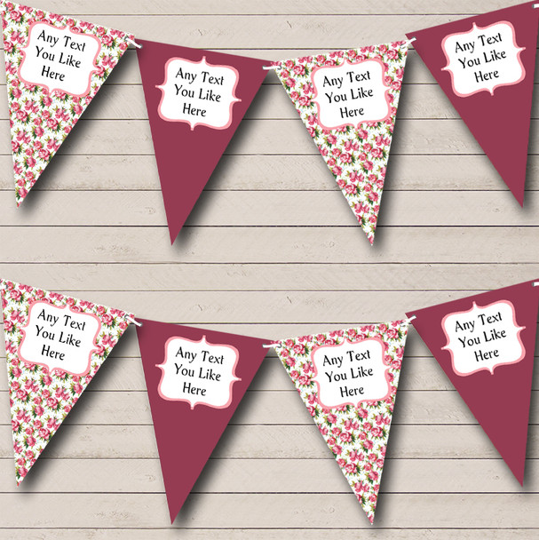 Vintage Shabby Chic Pink Rose Personalized Engagement Party Bunting Flag Banner