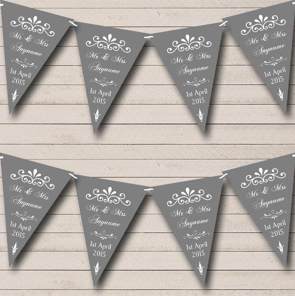 Vintage Regal Engagement Grey Personalized Engagement Party Bunting Flag Banner