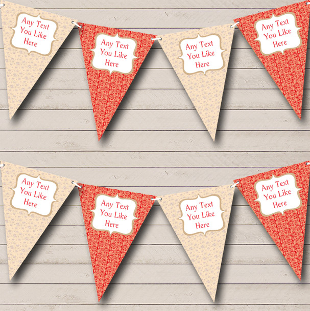 Vintage Floral Coral Peach Personalized Engagement Party Bunting Flag Banner