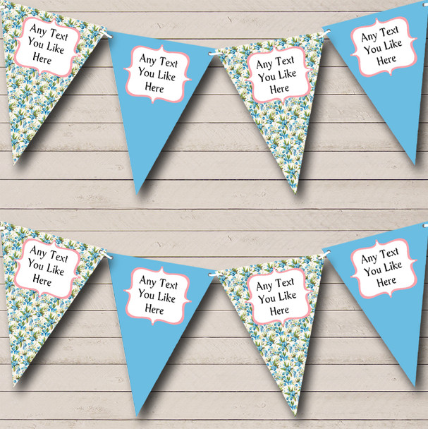 Vintage Floral Blue Personalized Engagement Party Bunting Flag Banner