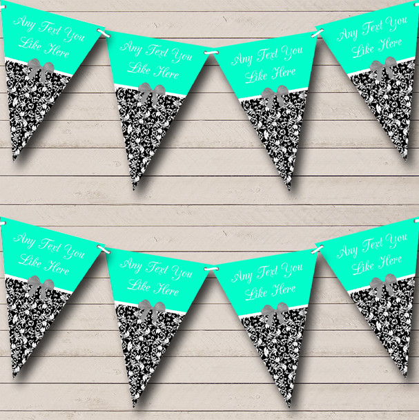Turquoise Teal Damask Shabby Chic Vintage Personalized Engagement Party Bunting Flag Banner