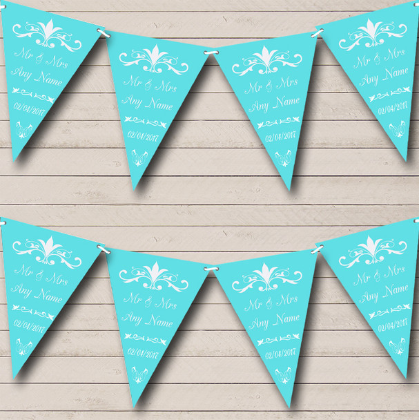 Regal Or Tiffany Blue Personalized Engagement Party Bunting Flag Banner