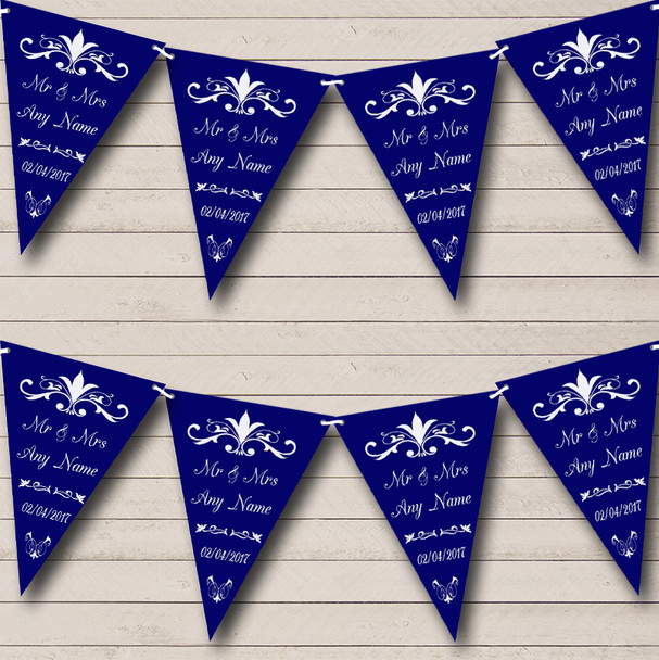 Regal Or Navy Blue Personalized Engagement Party Bunting Flag Banner