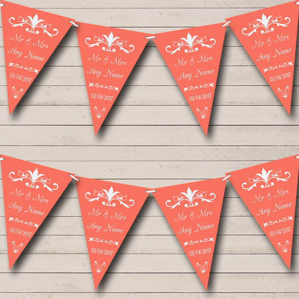 Regal Or Coral Personalized Engagement Party Bunting Flag Banner